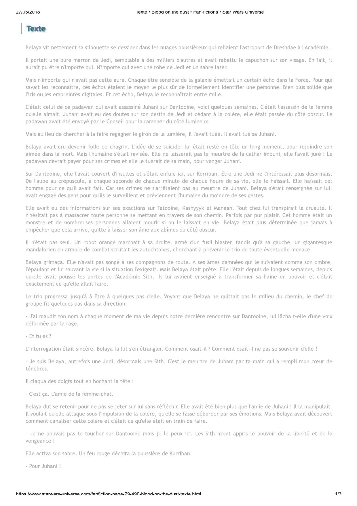 Texte • Blood on the dust • Fan-fictions • Star Wars Universe