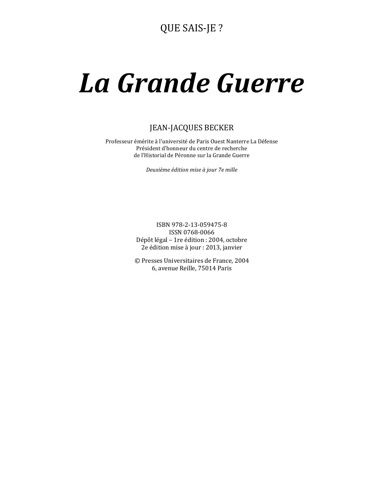 La Grande guerre _Que sais-je_ - J.-J. Becker.htm