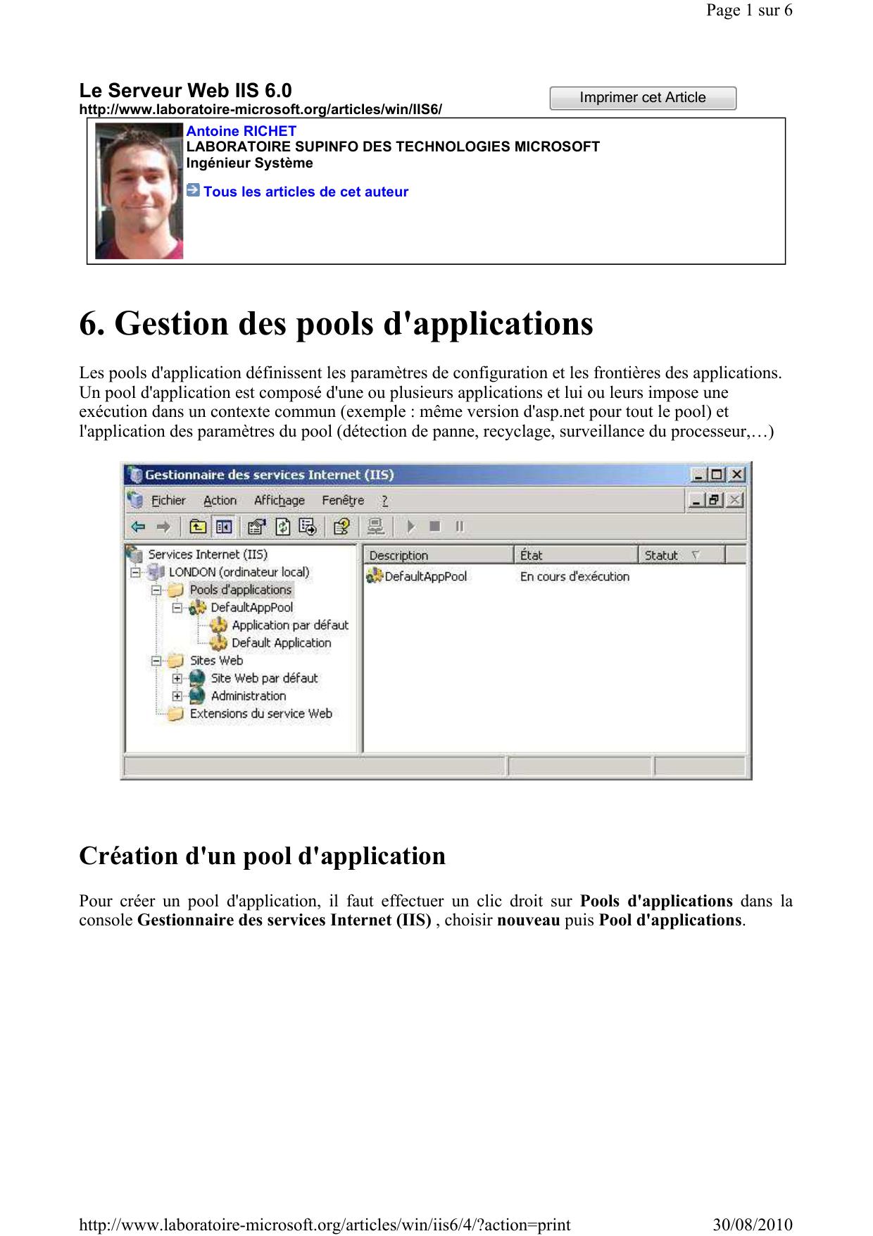 IIS - Pool d applications