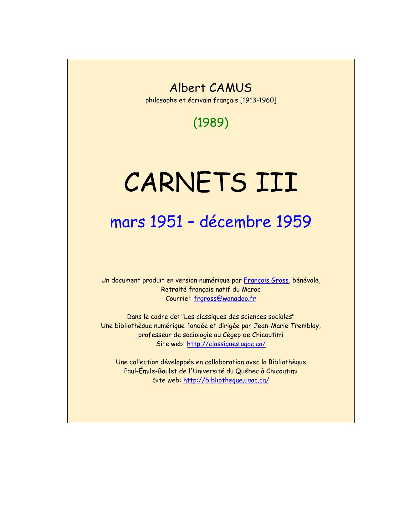 CARNETS III. mars 1951 - décembre 1959.
