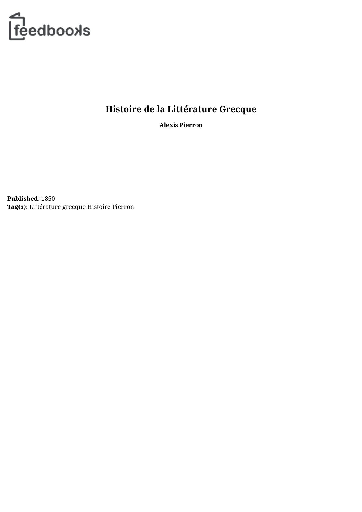Histoire de la Littérature Grecque