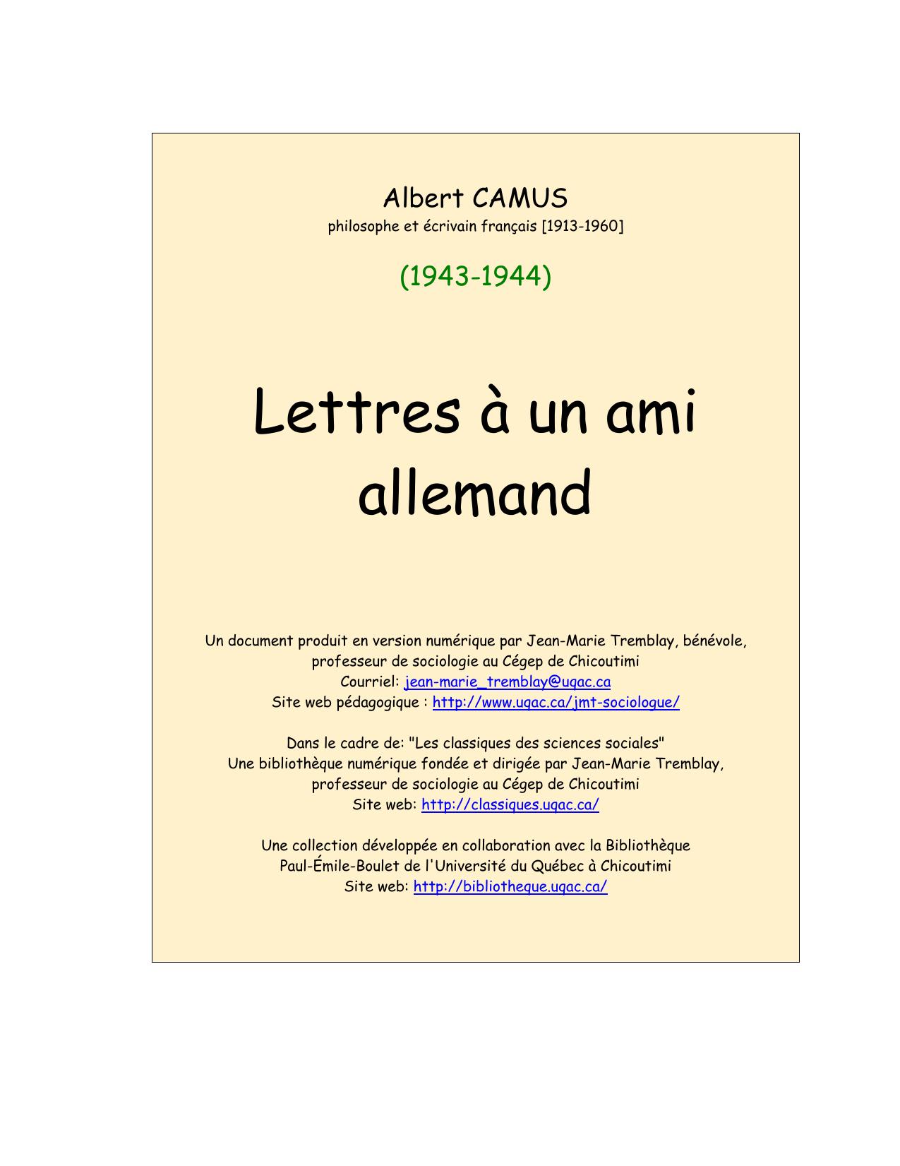 Lettres un ami allemand
