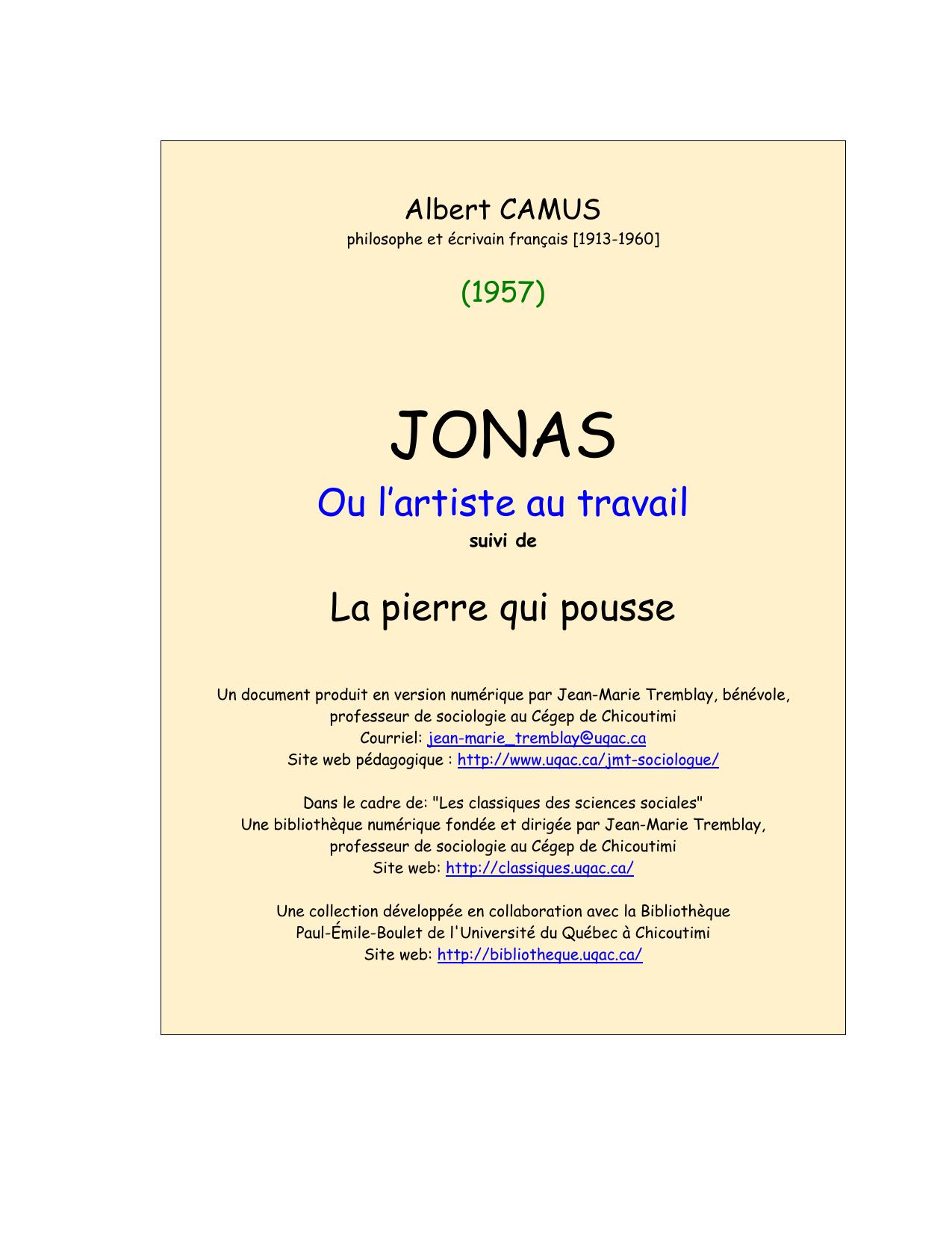 Jonas ou l'artiste au travail.