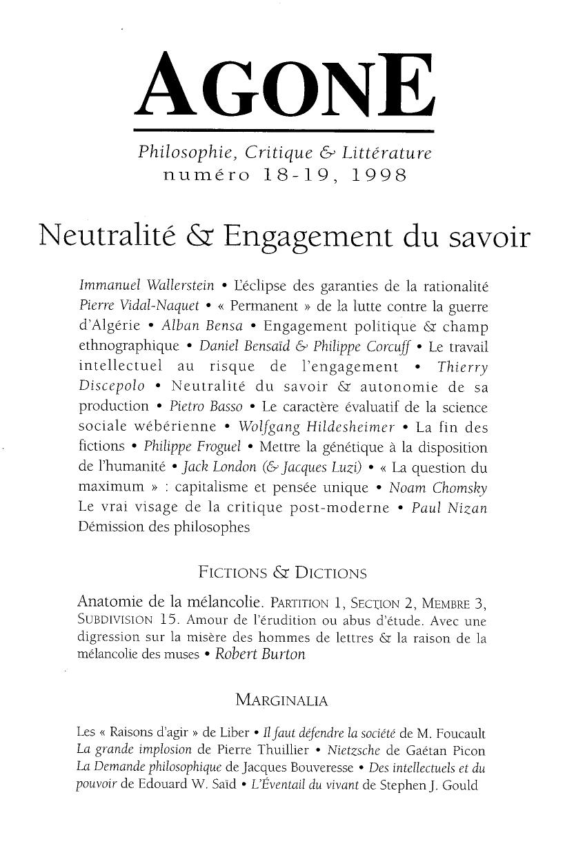 Revue Agone 18-19 (1998)