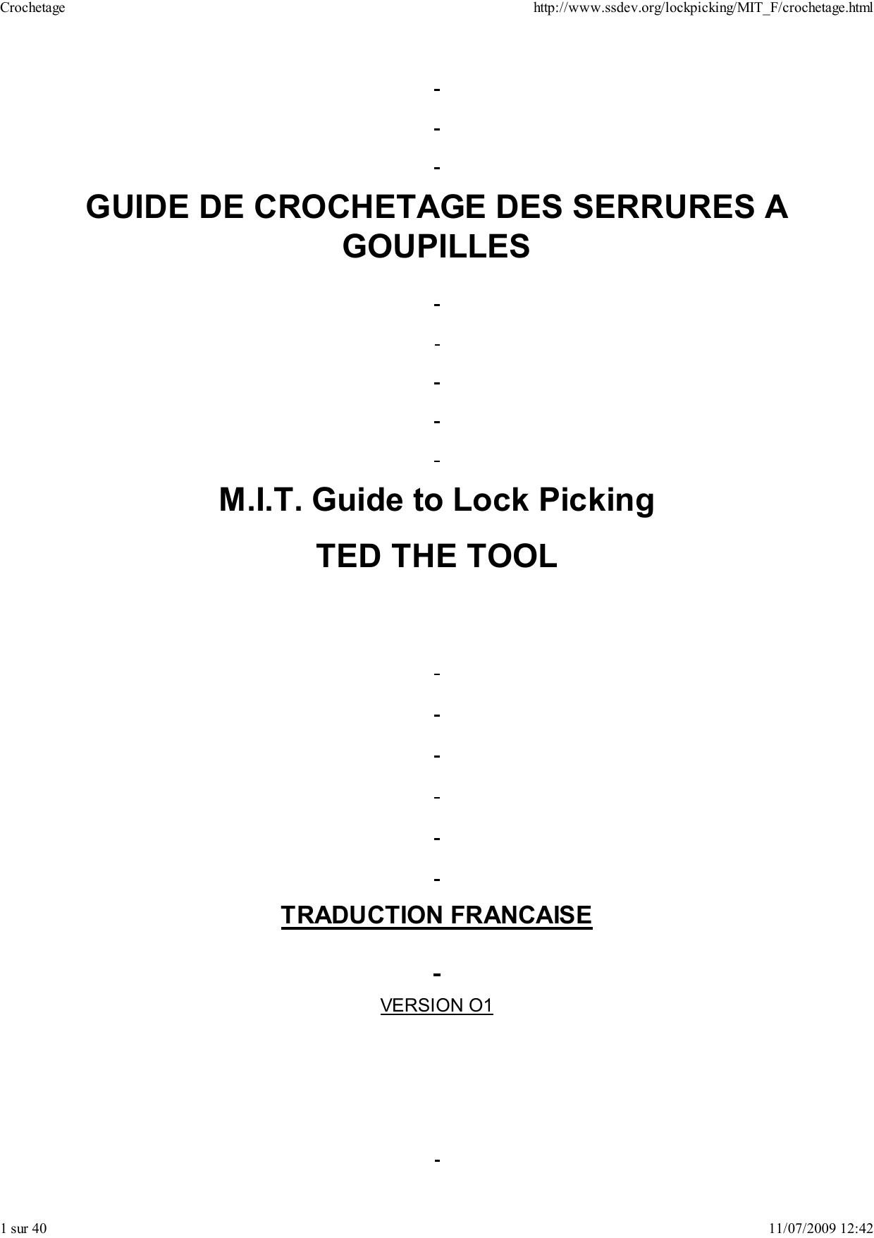 GUIDE DE CROCHETAGE DES SERRURES A GOUPILLES