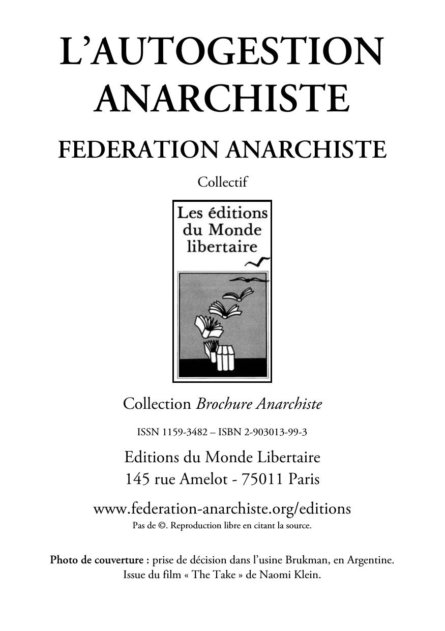 Autogestion anarchiste Fédé Anar