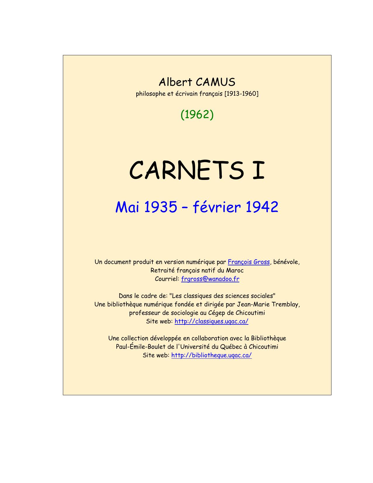 CARNETS I. mai 1935 - fvrier 1942.
