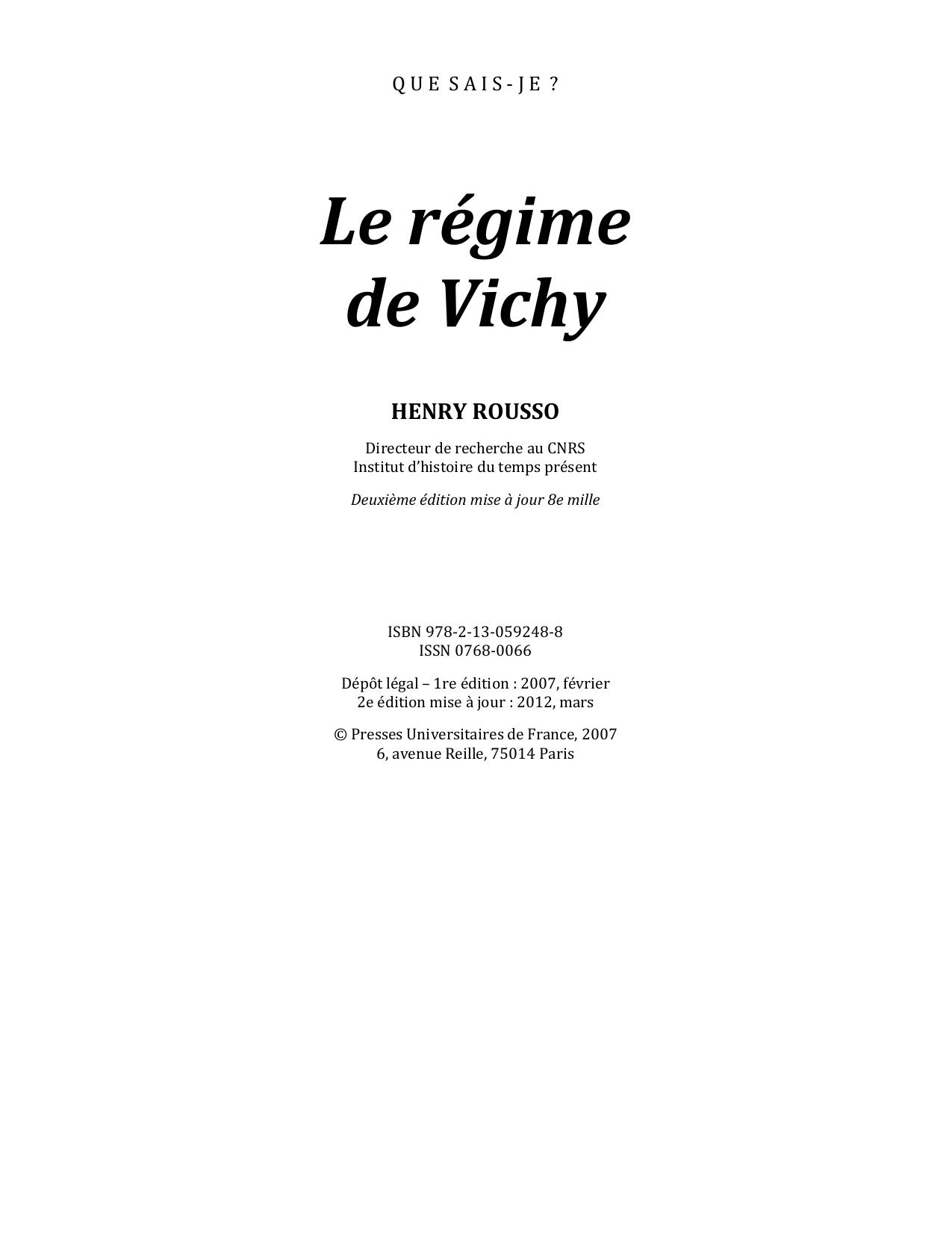 Le régime de Vichy _Que sais-je_ - Henri Rousso.docx)