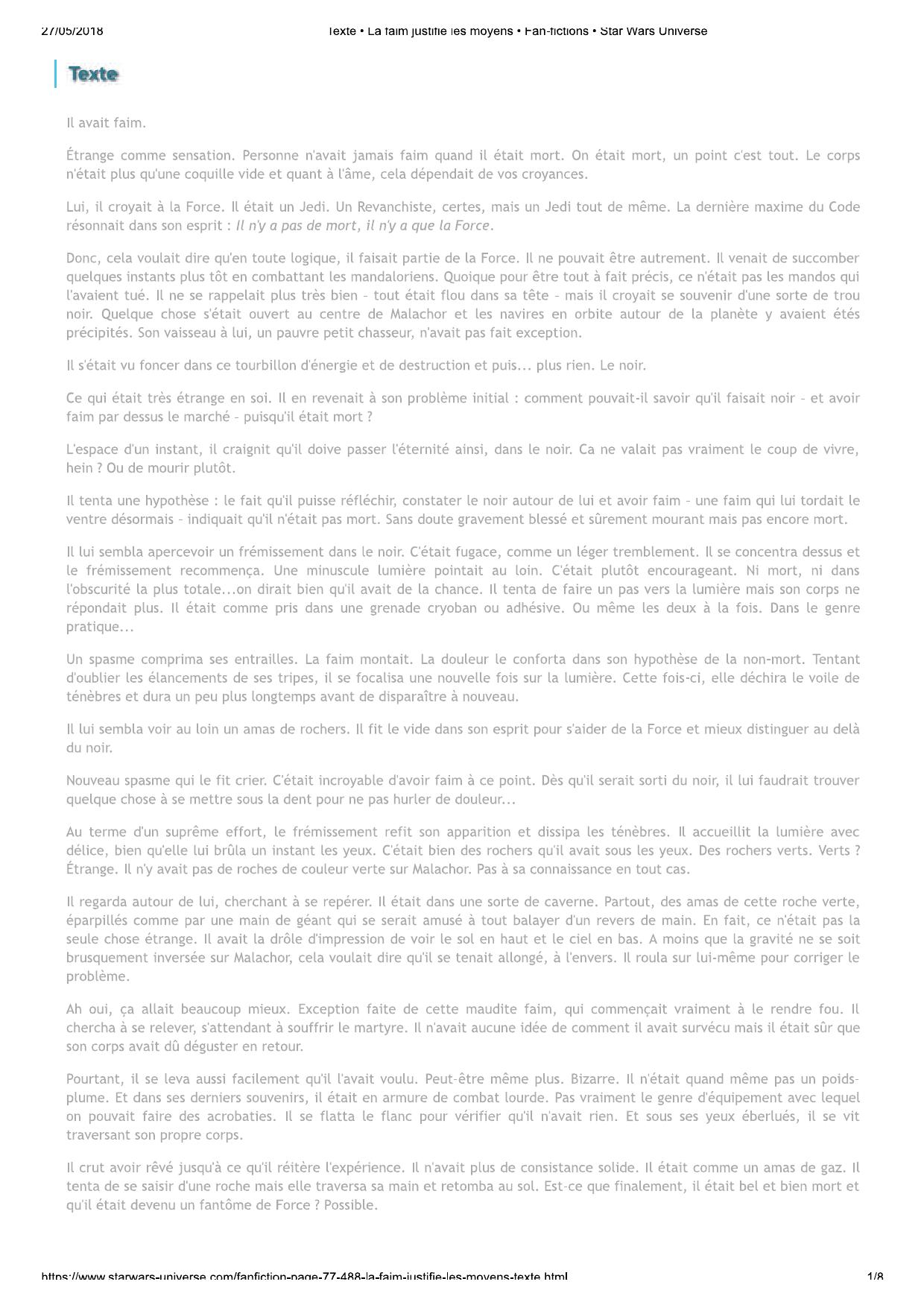 Texte • La faim justifie les moyens • Fan-fictions • Star Wars Universe