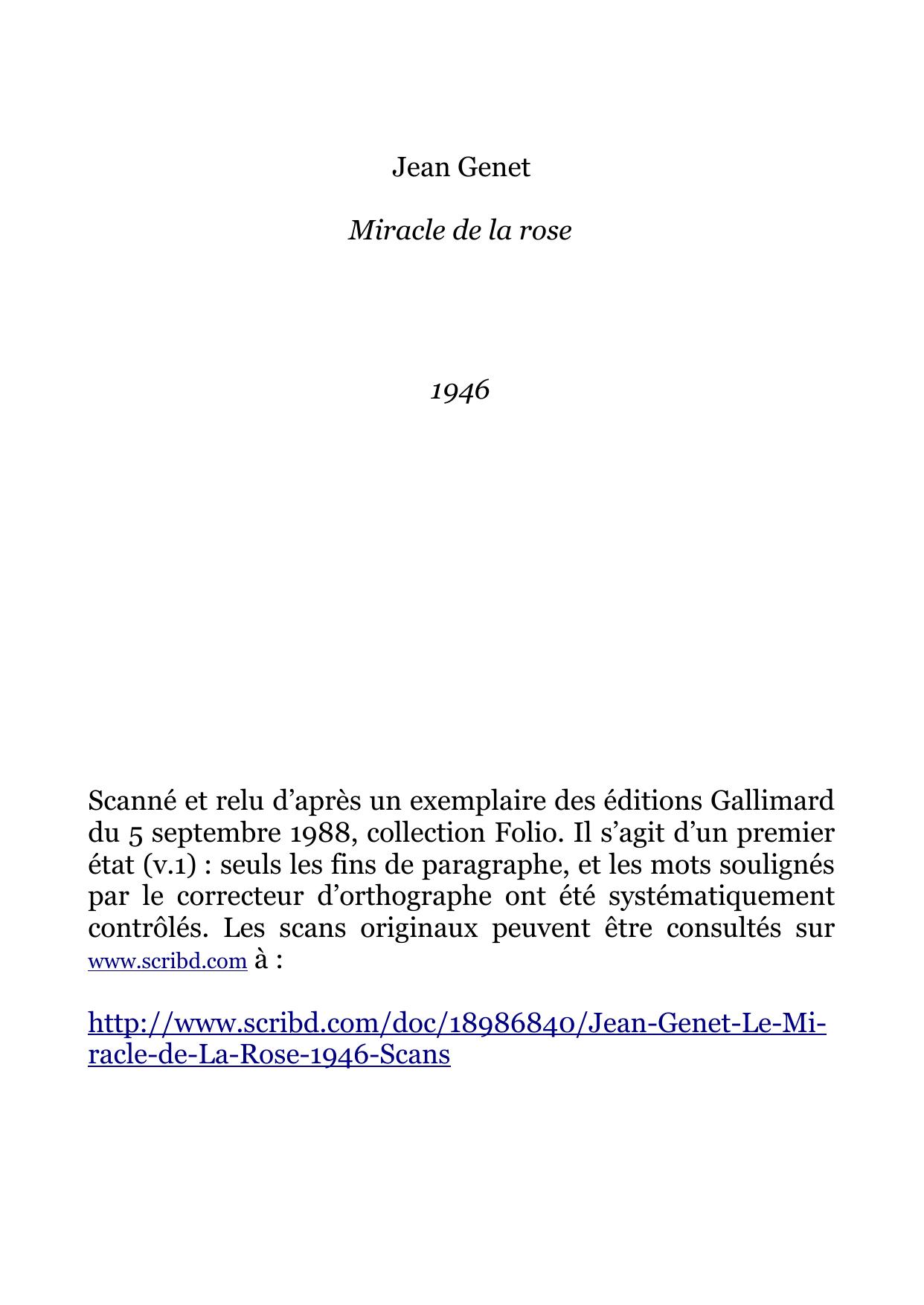 Jean Genet - Miracle de la rose