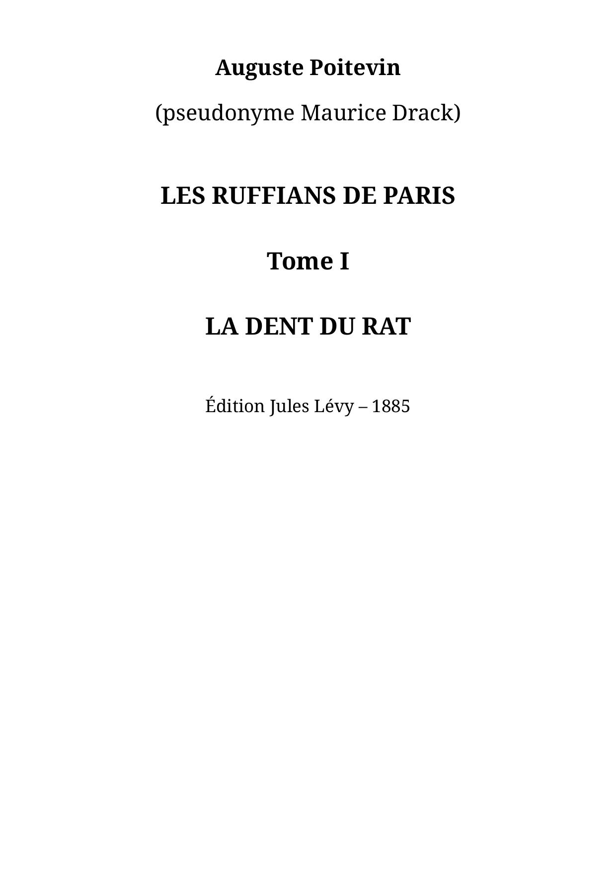Les Ruffians de Paris - Tome I - La Dent du rat