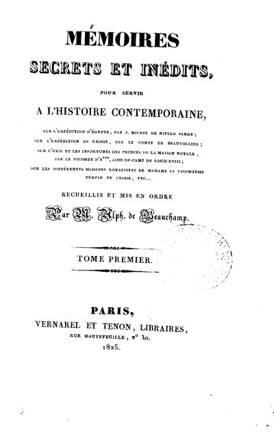 Mémoires secrets et inédits pour servir à l’histoire contemporaine