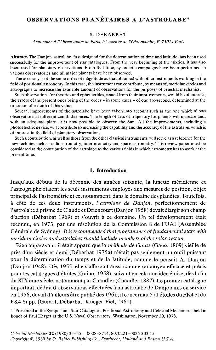 Observations plan&#x00E9;taires a l"astrolabe