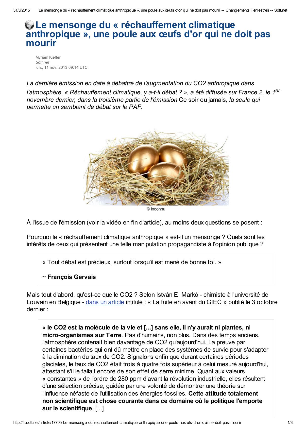 Le mensonge du « réchauffement climatique anthropique », une poule aux œufs d'or qui ne doit pas mourir