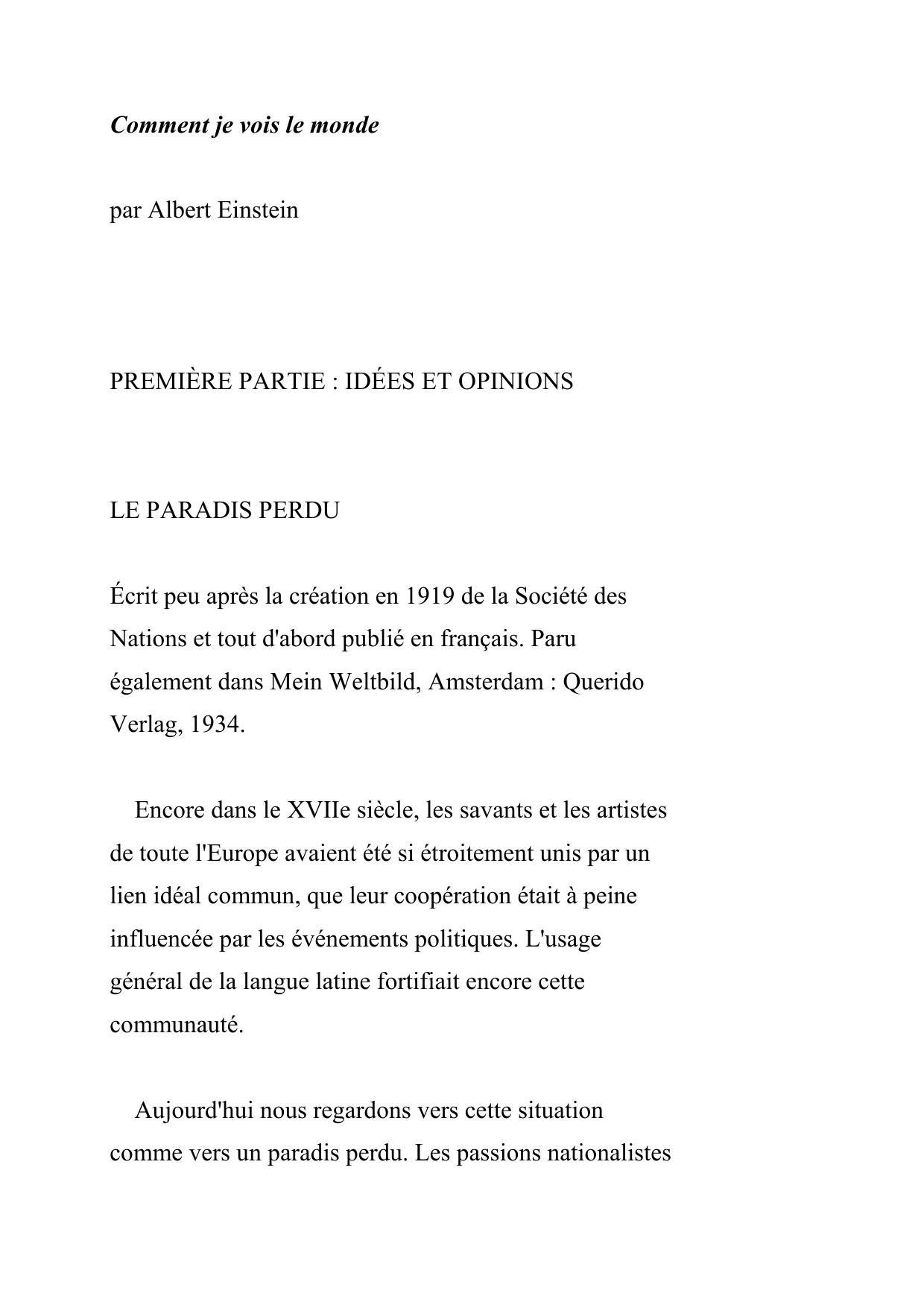 Comment je vois le monde