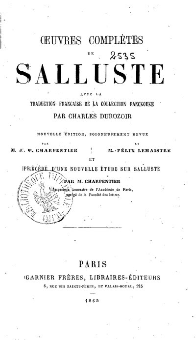 Invective de Salluste contre Cicéron, et réponse de Cicéron à Salluste