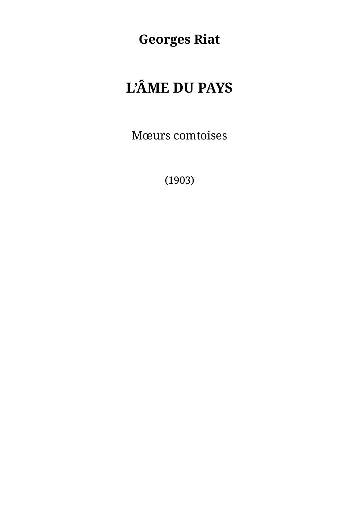L'Âme du pays (Mœurs comtoises)