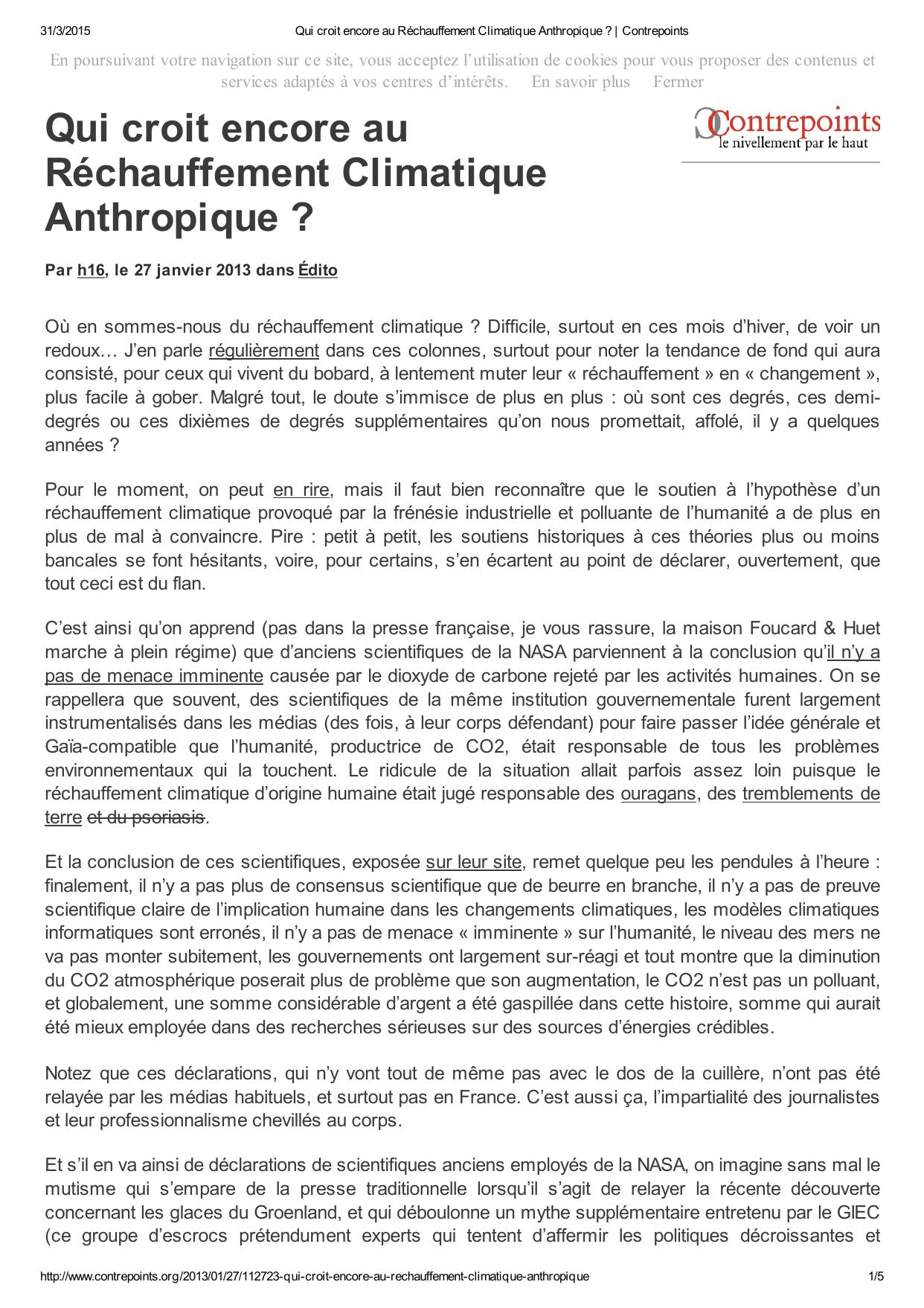 Qui croit encore au Réchauffement Climatique Anthropique
