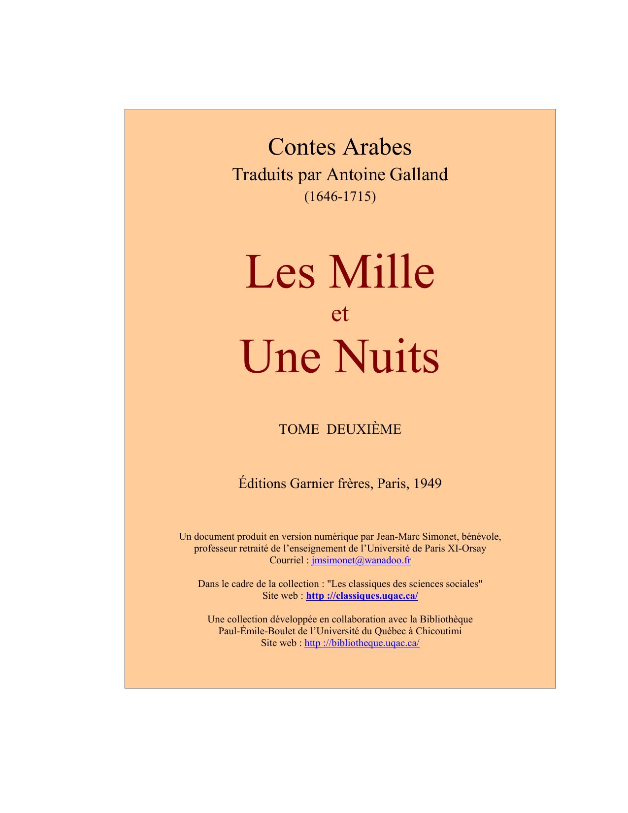 Les Mille et Une Nuits. Contes arabes