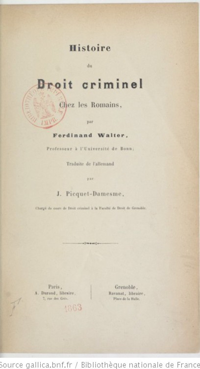 Histoire du droit criminel chez les Romains