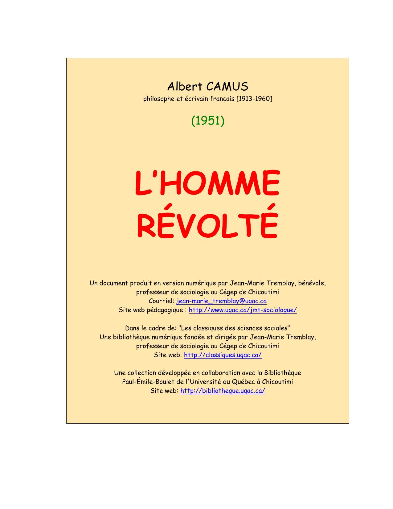 L'HOMME RÉVOLTÉ.