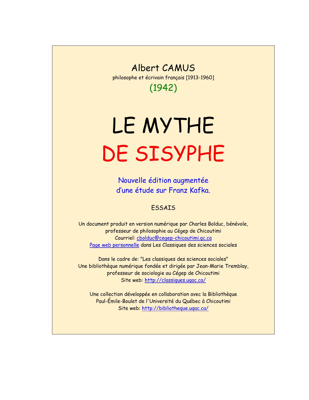 Le mythe de Sisyphe.