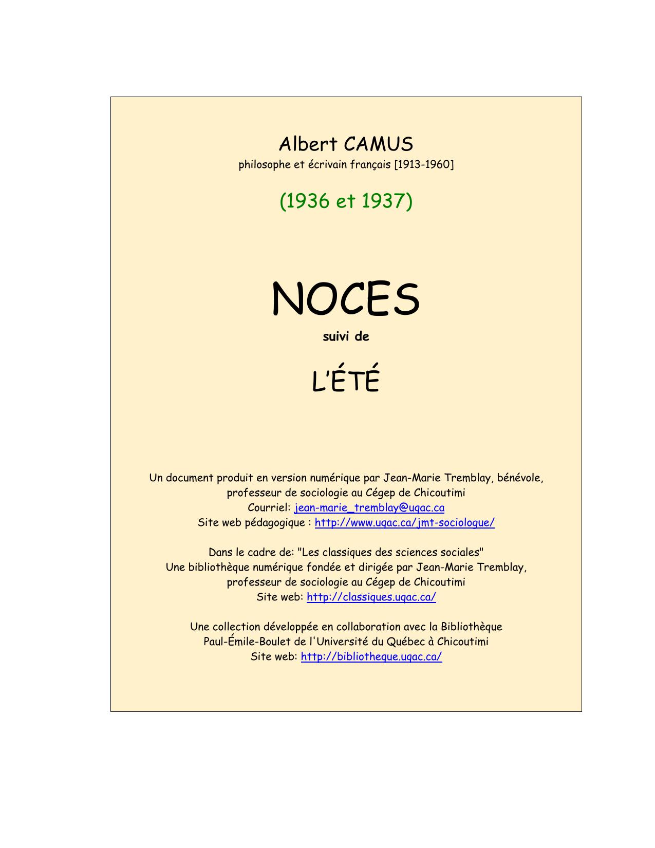 NOCES suivi de L'ÉTÉ