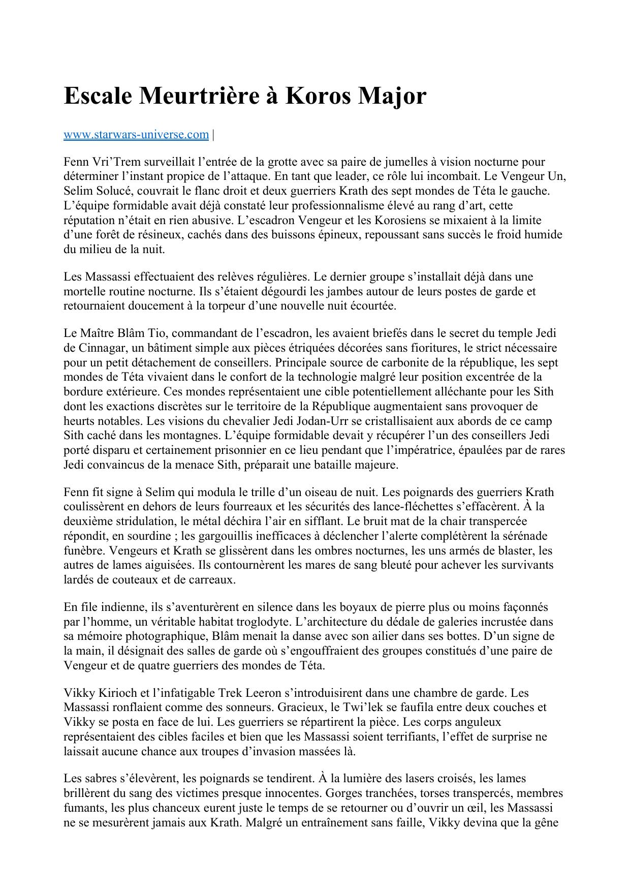 Escale Meurtrière à Koros Major