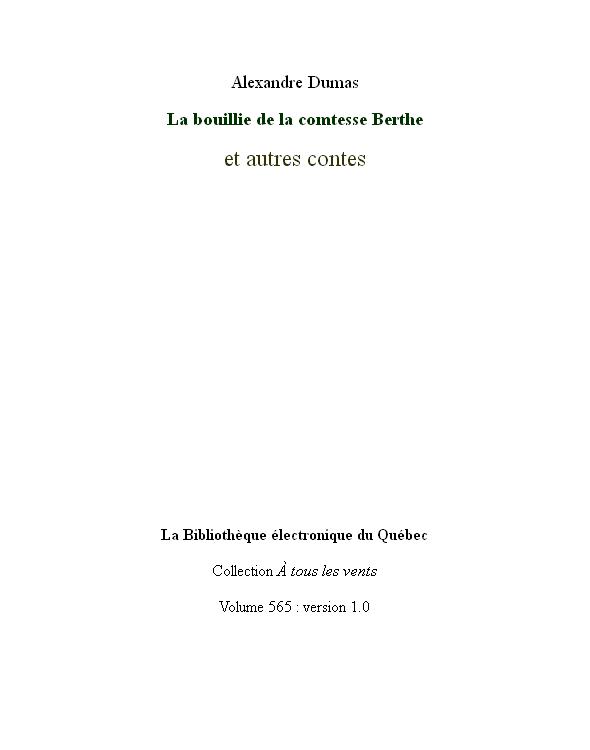 La bouillie de la comtesse Berthe et autres contes