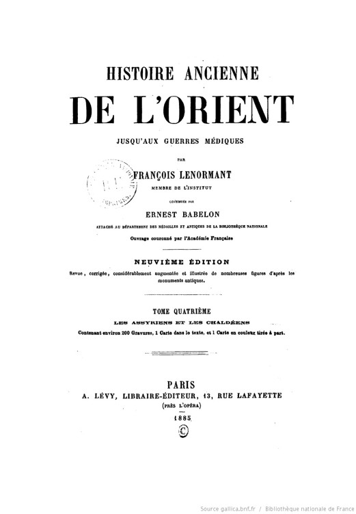 Histoire ancienne de l'Orient jusqu'aux guerres médiques