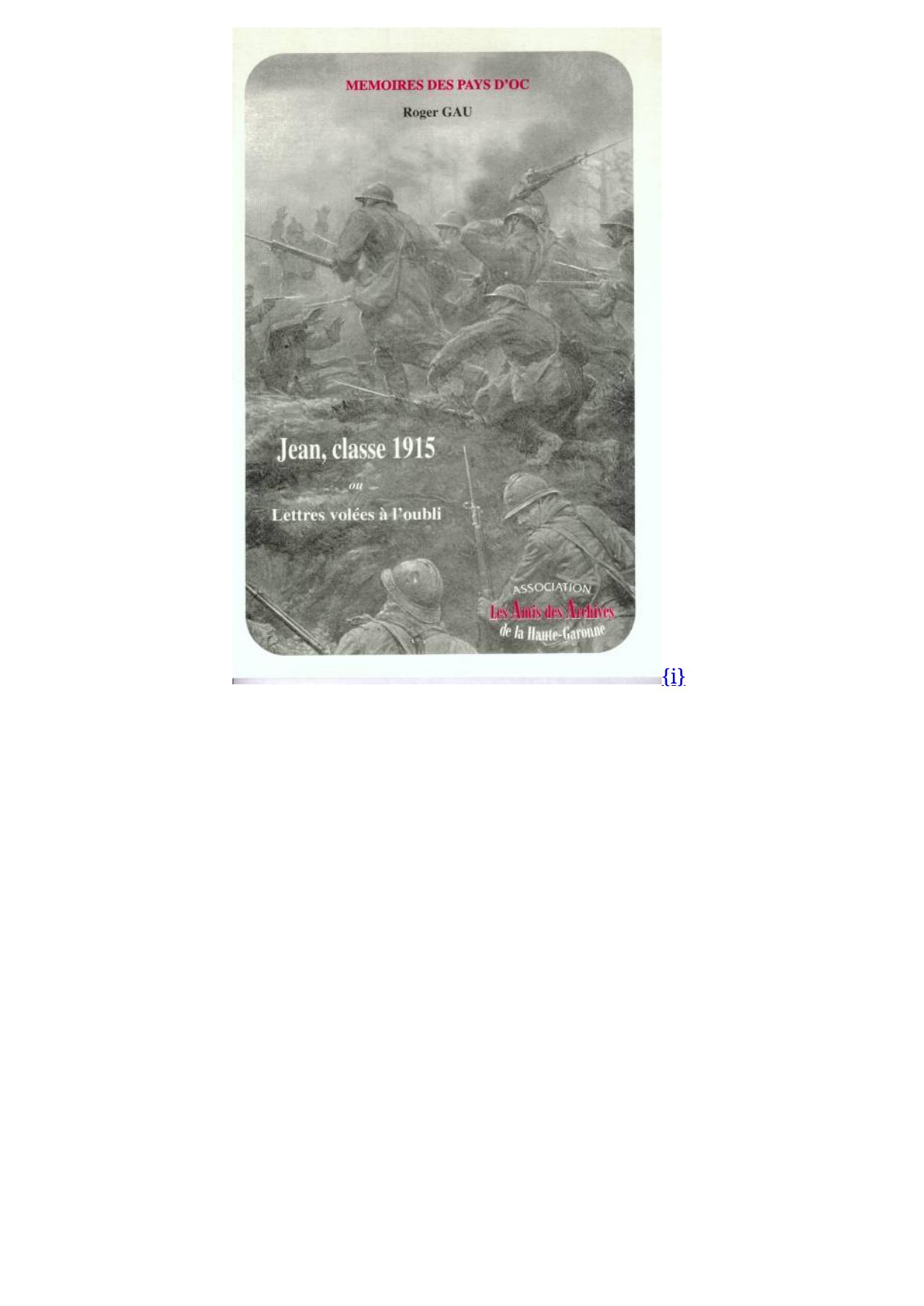Jean, classe 1915 ou Lettres volées à l'oubli