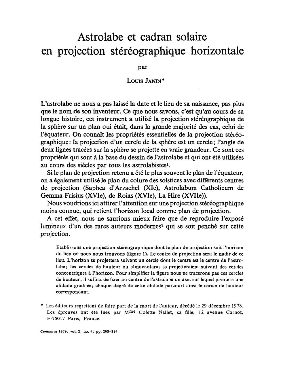 Astrolabe et cadran solaire en projection stéréographique horizontale